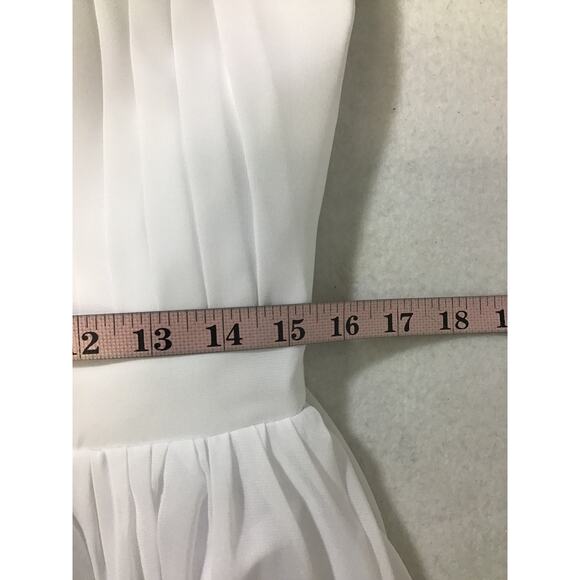 FORMAL SZ 12 L White Halter Cutout Pleated Bridal Party Maxi Dress NWT B42 flaw - Picture 8 of 9